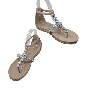 Kenneth Cole Reaction Slim Key Sandals Sz 6 Nude Rhinestone T-Strap Glam‎ Formal